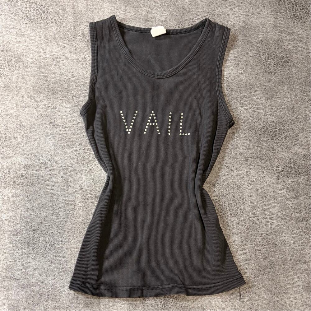 Black Ribbed Bling Vail Sleeveless Tank Top